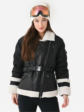 Bogner Women’s Luna Ski Jacket Lamb Leather Belted Moto Style Iconic Rare US 6